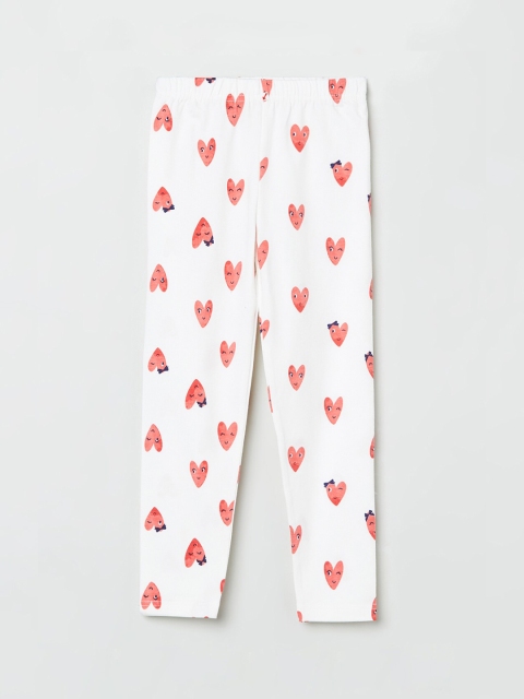 

Max Girls White & Red Ankle Length Printed Leggings, Cream