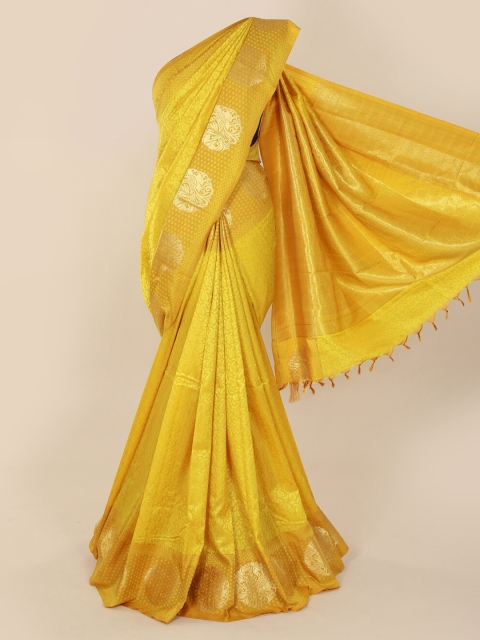 

Pothys Yellow & Gold-Toned Art Silk Printed Saree with Jhalar Pallu