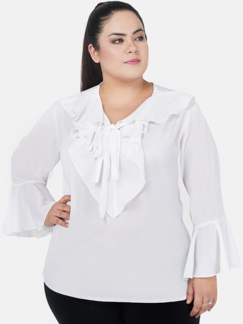 

Indietoga Women White Solid Plus Size Top