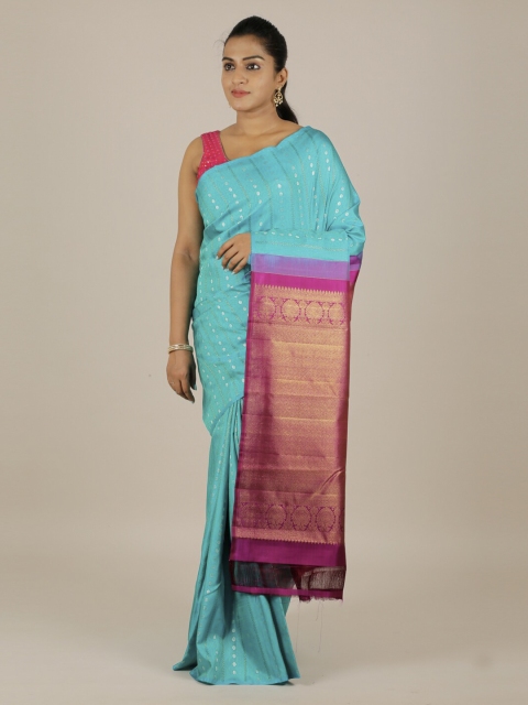 Pothys Blue & Pink Pure Silk Woven Design Kanjeevaram Saree