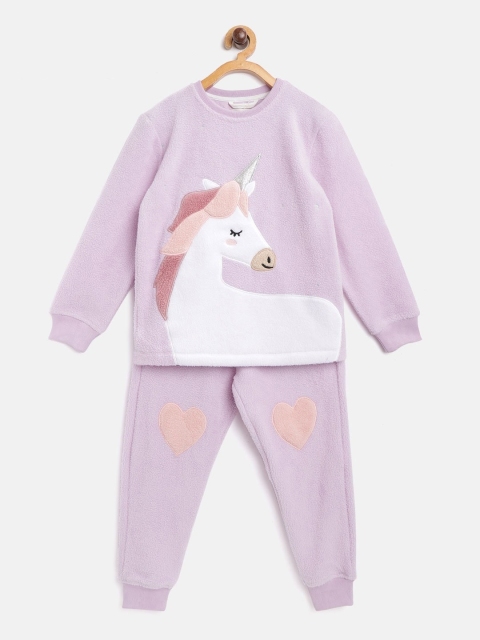 

Cherry Crumble Infant Kids Lavender-Colour & White Appliqued Night Suit