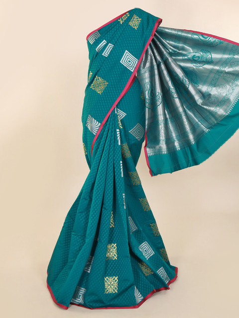 

Pothys Teal Green Printed Art Silk Saree