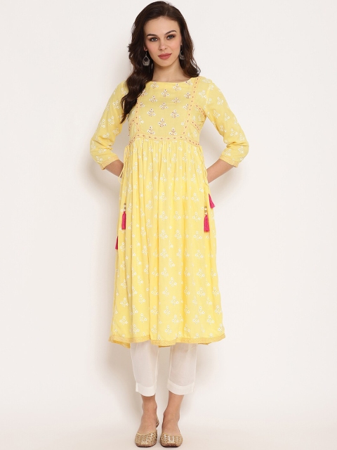 

Ramas Women Yellow & Off-White Printed Straight Kurta