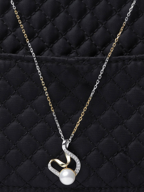 

Clara Hallmarked Pure 92.5 % Sterling Silver Gold-Plated Silver Pearl & Cubic Zirconia Studded Pendant With Chain