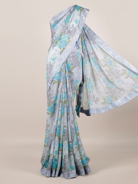 

Pothys Grey & Blue Poly Georgette Printed Saree