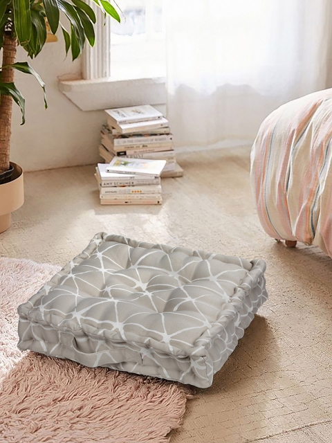 

S9home by Seasons Grey & Off-White Woven-Design Square Floor Cushion