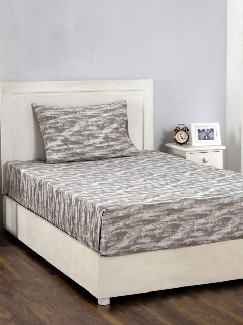 

MASPAR Beige & White Textura Print 210 TC Cotton 1 Single Bedsheet with 1 Pillow Covers