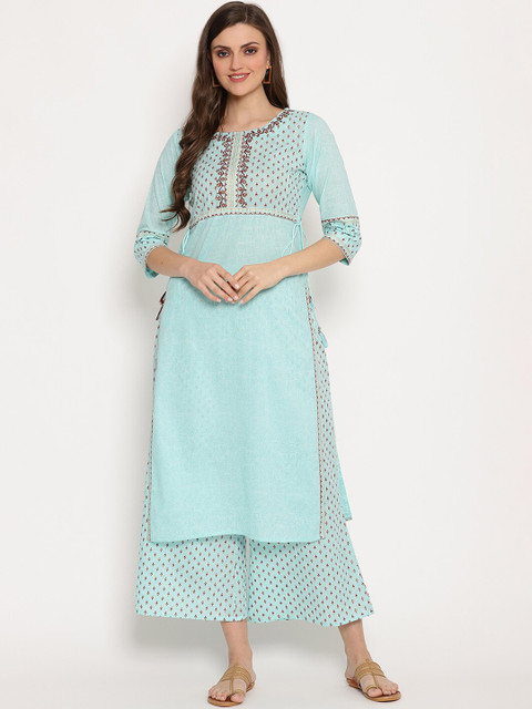 

Ramas Women Blue Yoke Design Straight Kurta