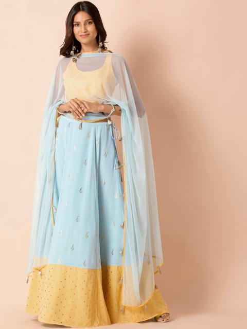 

INDYA X PAYAL SINGHAL Blue & Gold-Toned Solid Dupatta