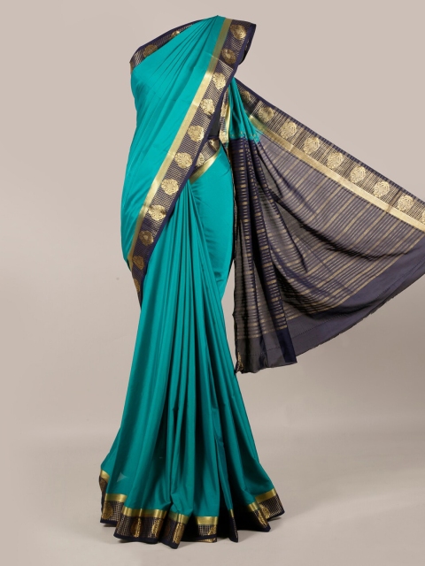 

Pothys Teal Green Solid Poly Georgette Saree
