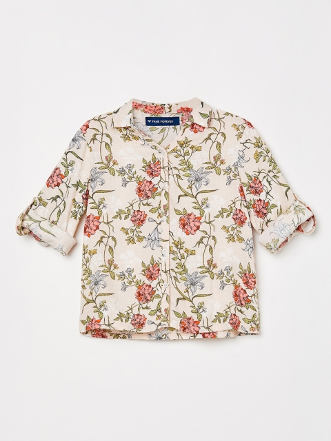

Fame Forever by Lifestyle Girls Beige & Brown Regular Fit Printed Casual Shirt