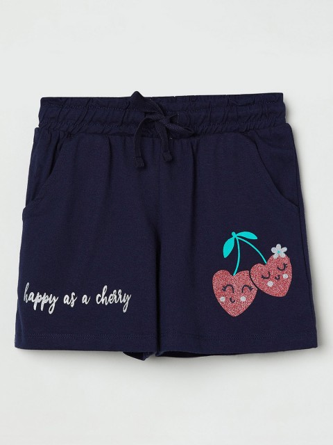 

max Girls Navy Blue Printed Regular Fit Regular Shorts