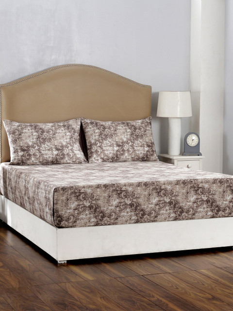 

MASPAR Beige & Brown Hyper Graphic 210 TC Cotton 1 King Bedsheet with 2 Pillow Covers
