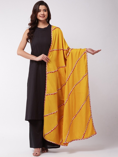 

InWeave Women Black Solid Kurti with Palazzos & Dupatta
