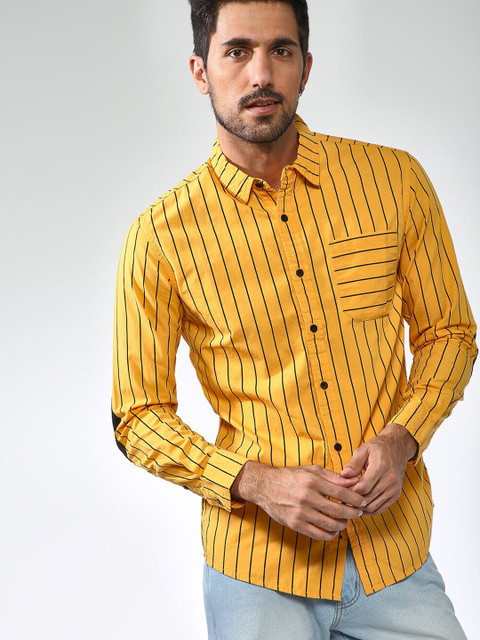 

Blue Saint Men Yellow Slim Fit Striped Casual Shirt