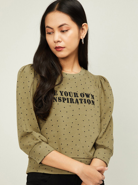

Ginger by Lifestyle Women Olive Green Printed Sweatshirt