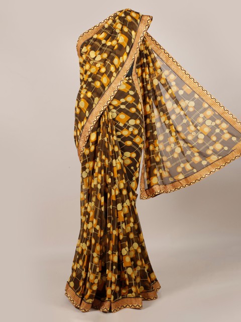 

Pothys Brown & Yellow Poly Georgette Printed Saree