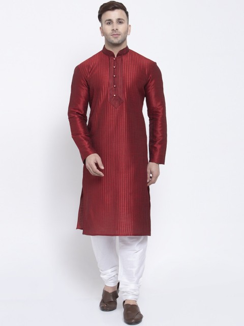 

Badoliya & Sons Men Maroon Self Design Kurta with Churidar