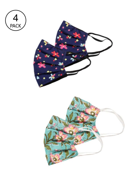

Bellofox Unisex Pack of 4 Printed 3Ply Reusable Protective Outdoor Face Masks, Blue