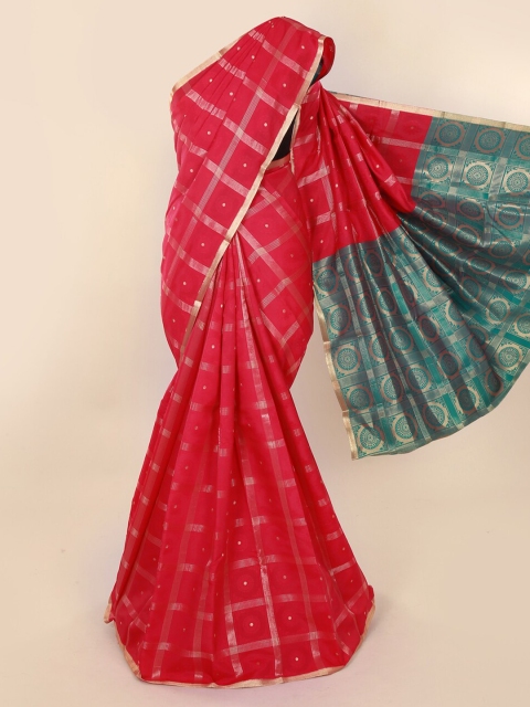 

Pothys Red & Gold-Toned Art Silk Woven Design Saree with Contrast Pallu