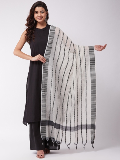 

InWeave Women Black Solid Kurta with Palazzos & Dupatta
