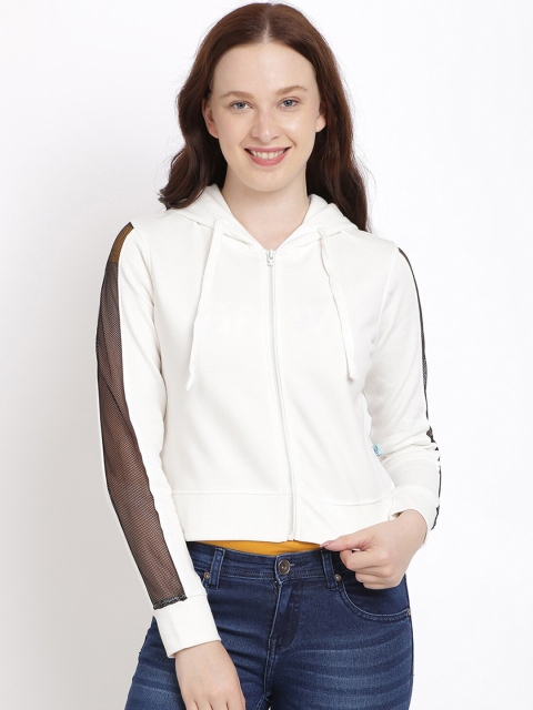 

BEVERLY BLUES Women White Solid Hooded Sweatshirt