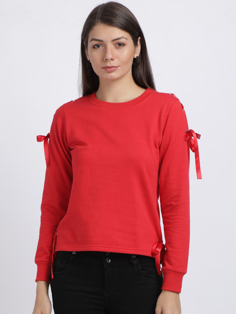 

BEVERLY BLUES Women Red Solid Sweatshirt