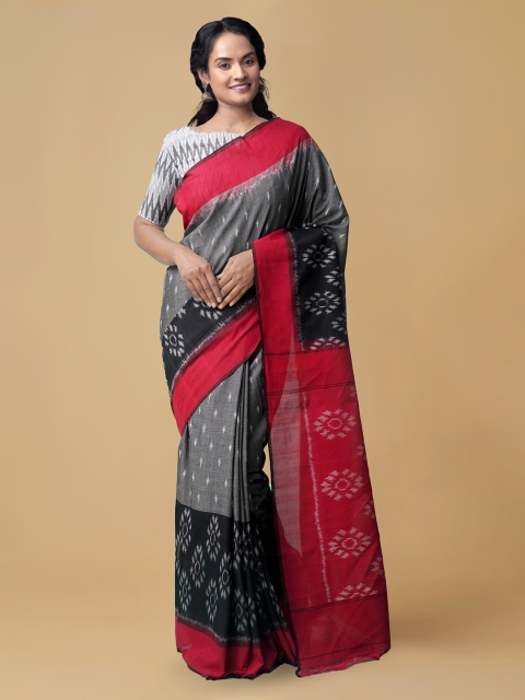 

Unnati Silks Grey Pure Cotton Printed Pochampally Saree