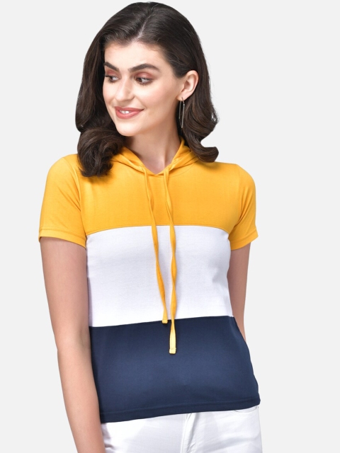 

The Dry State Women Yellow Colourblocked Hood T-shirt