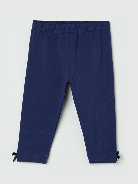 

max Girls Navy Blue Solid Ankle-Length Leggings