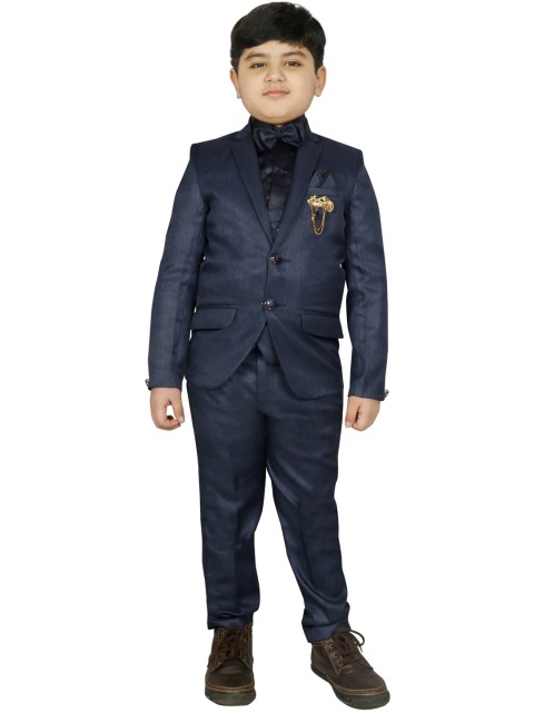 

SG YUVRAJ Boys Navy Blue Solid Single-Breasted Five-Piece Suit