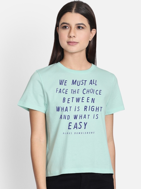 

Free Authority Women Sea Green Harry Potter Printed Round Neck Cotton Pure Cotton T-shirt