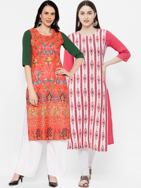 

7Threads Women Multicoloured Printed Straight Kurta Pack of 2, Multi