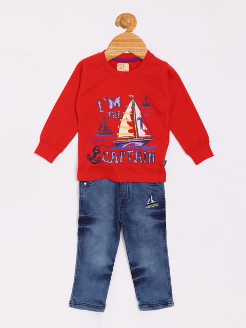 

Olio Kids Boys Red & Blue Printed T-shirt with Trousers