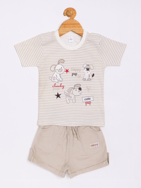 

Olio Kids Boys Beige & White Printed T-shirt with Shorts