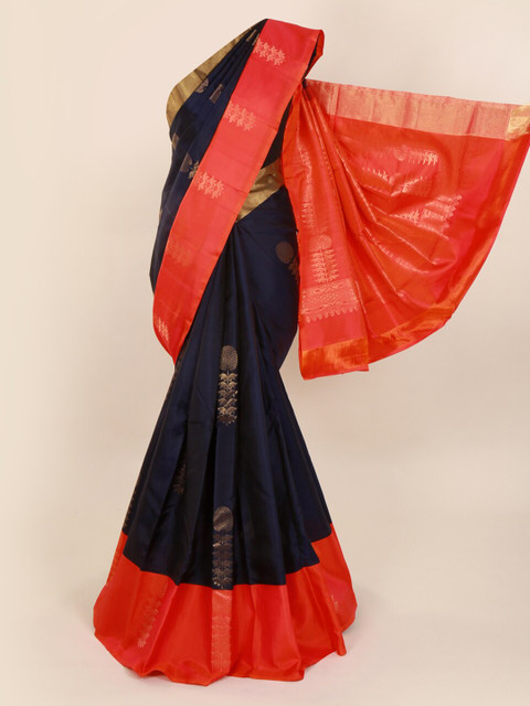 

Pothys Navy Blue & Orange Pure Silk Woven Design Kanjeevaram Saree