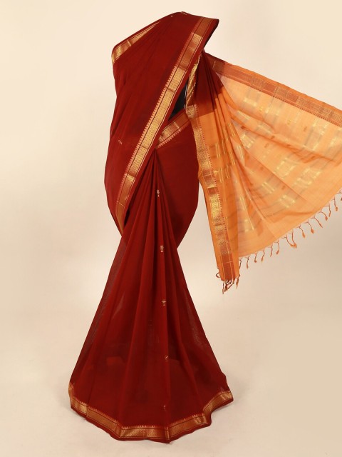 

Pothys Maroon Solid Pure Cotton Saree