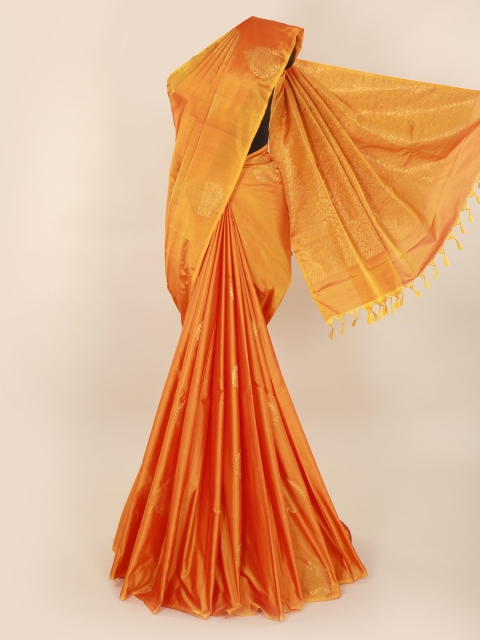

Pothys Gold-Toned & Orange Silk Cotton Woven Design Saree