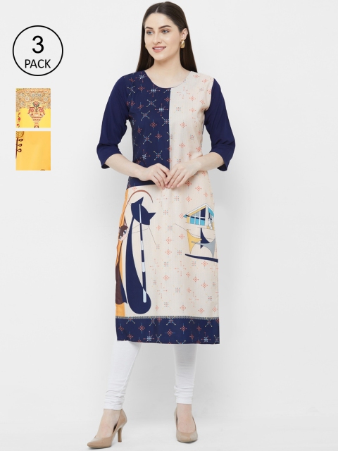 

7Threads Women Multicoloured Printed Straight Kurta Pack of 3, Multi