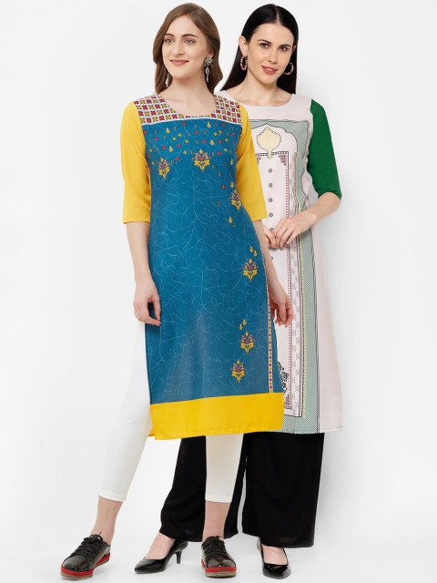 

7Threads Women Multicoloured Printed Straight Kurta Pack Of 2, Multi