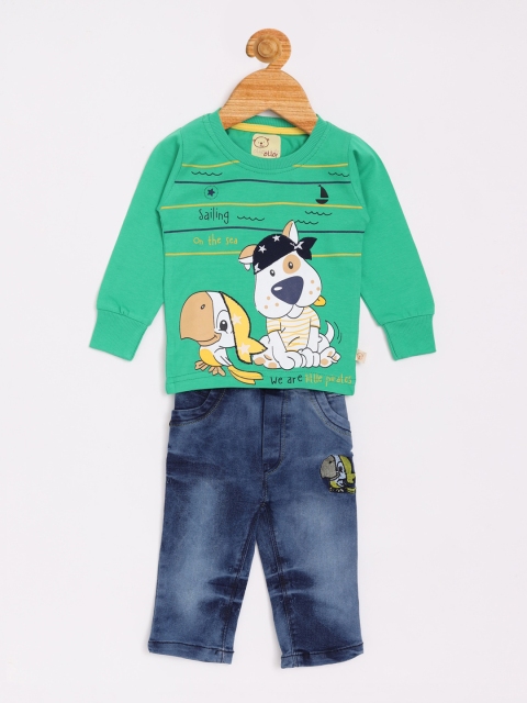 

Olio Kids Boys Green & Blue Printed T-shirt with Trousers