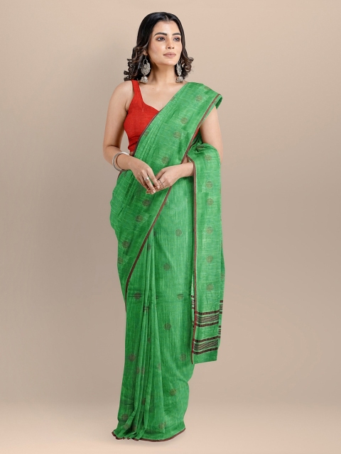 

BharatSthali Green Pure Cotton Woven Design Taant Handloom Saree