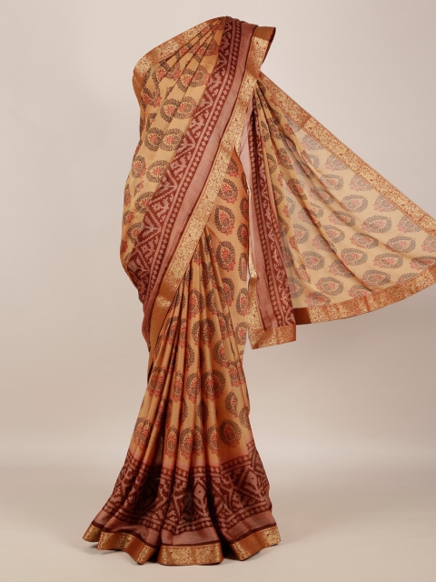 Pothys Yellow & Maroon Poly Georgette Printed Saree