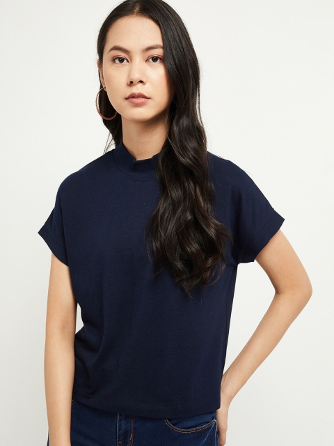

max Women Navy Blue Solid Top