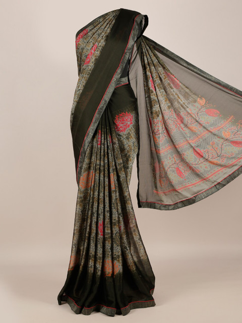 

Pothys Grey & Olive Green Poly Georgette Printed Saree