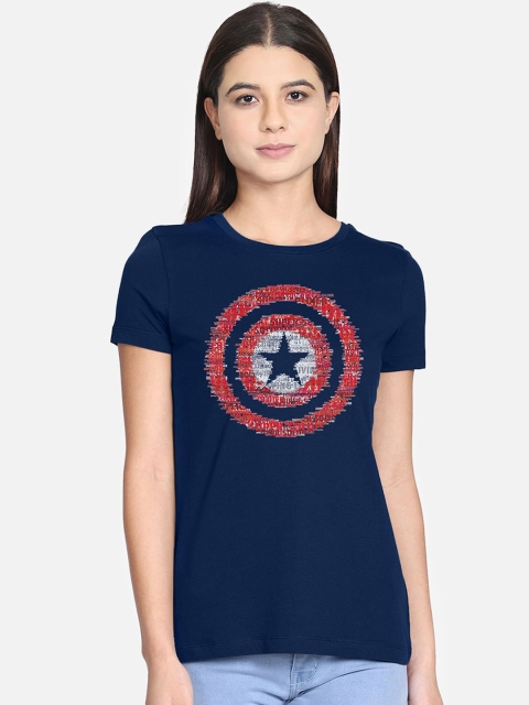 

Free Authority Women Blue Captain America Print Round Neck Pure Cotton T-shirt