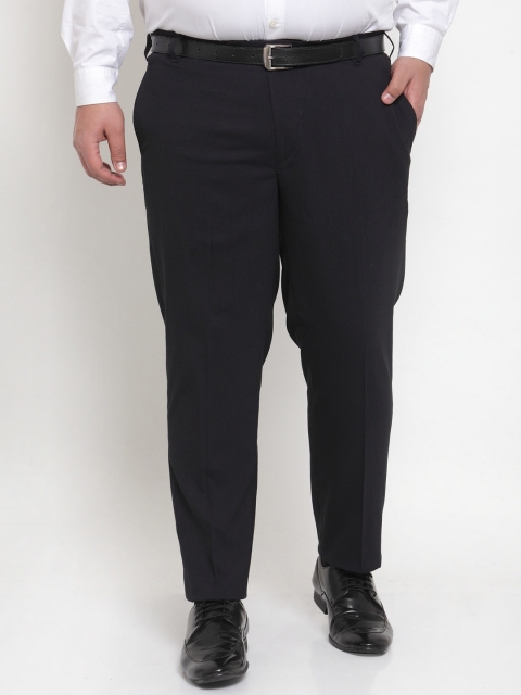 

plusS Men Navy Blue Regular Fit Solid Formal Trousers