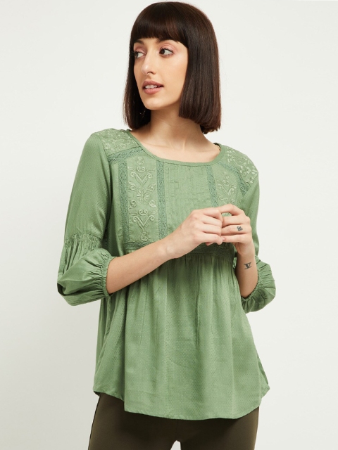 

max Women Green Embroidered Top