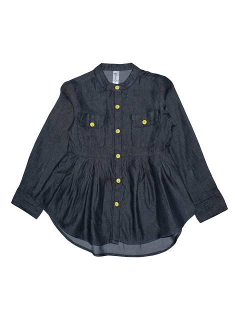 

KiddoPanti Girls Navy Blue Solid Cotton Denim Shirt Style Top