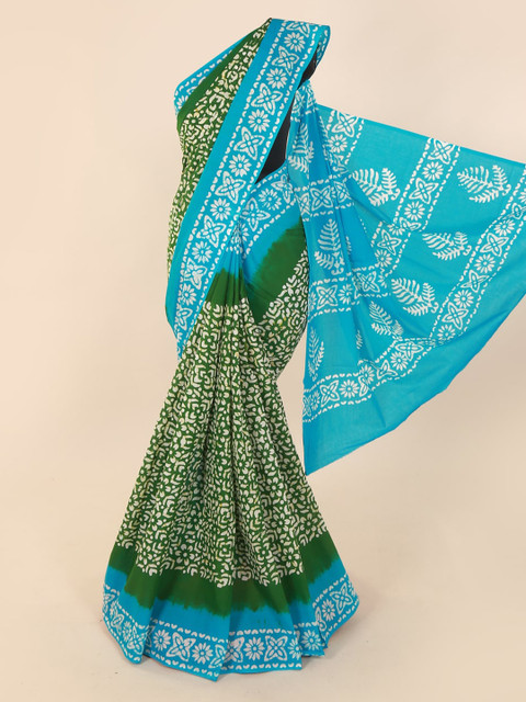 

Pothys Green & Blue Pure Cotton Printed Saree